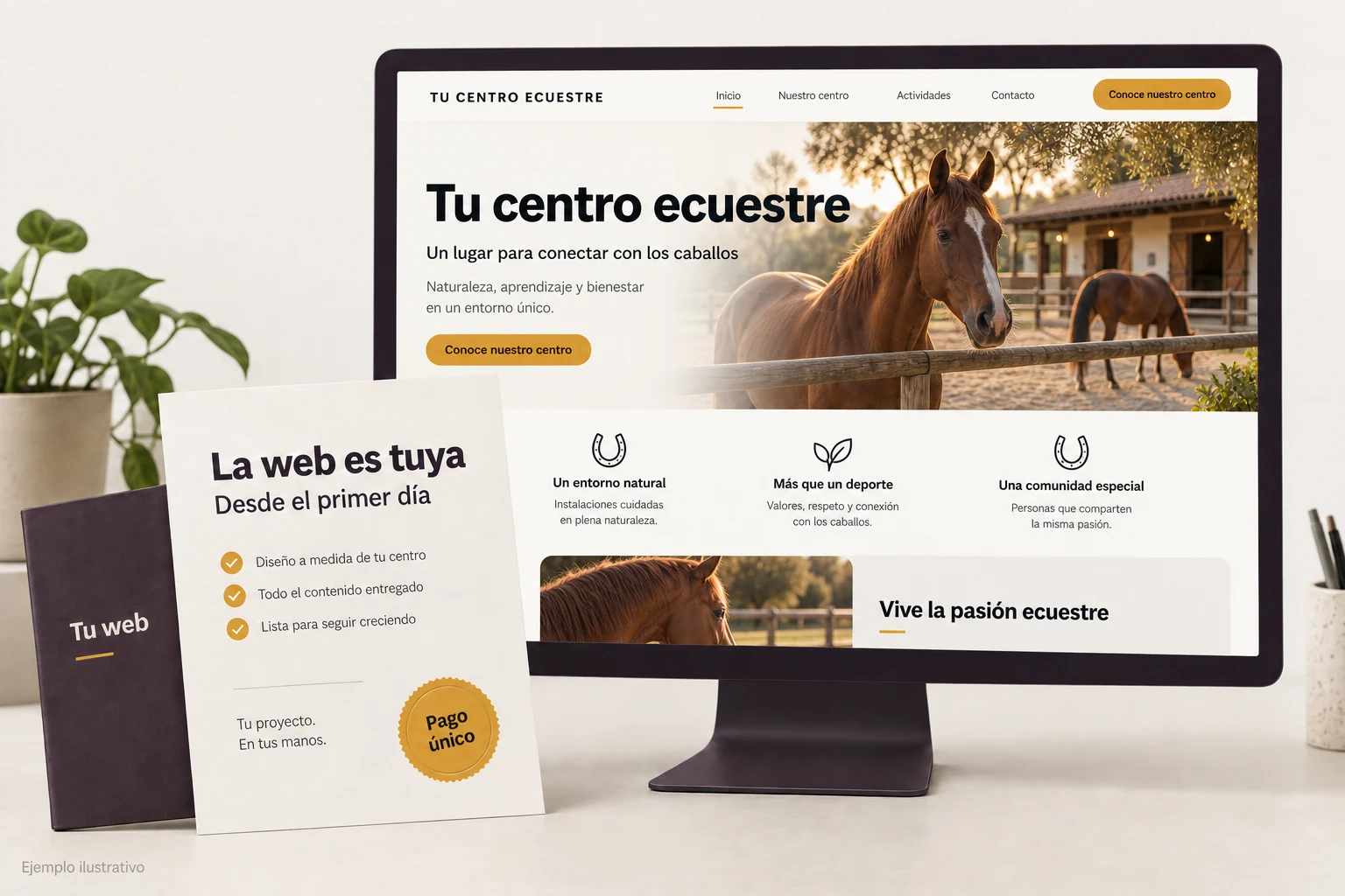 Ejemplo de web de un centro ecuestre y entrega de su propiedad con la opción de pago único.